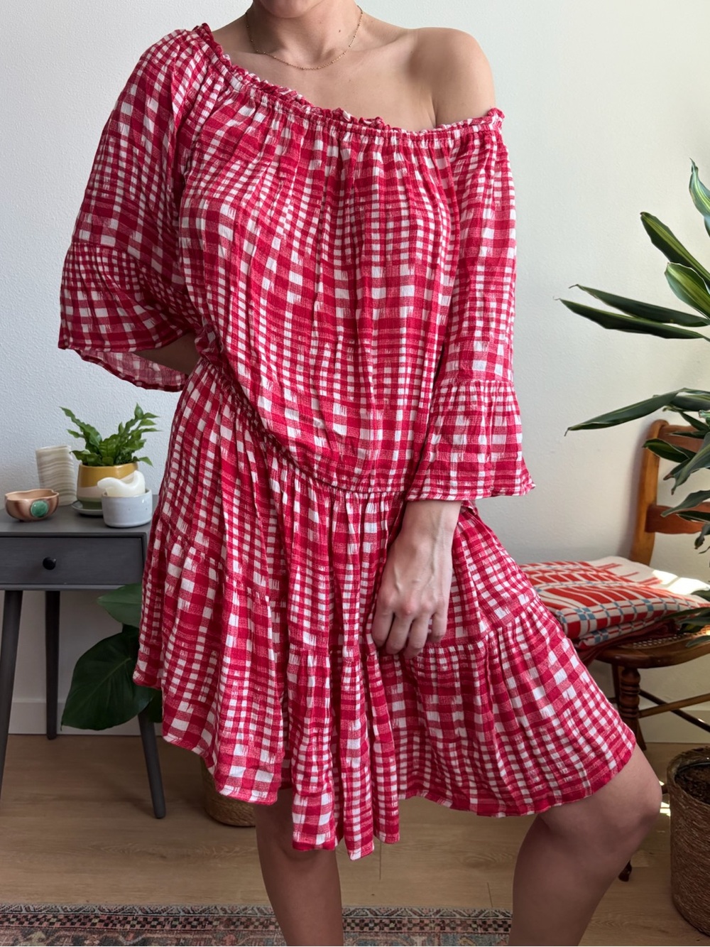 ASOS Red and White Gingham Smocked Mini Dress